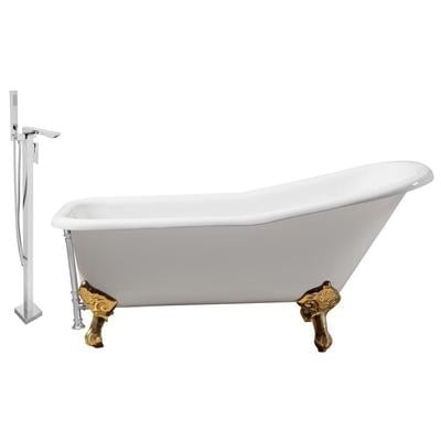 Streamline Bath Free Standing Bath Tubs, gold Whitesnow, Cast Iron, Clawfoot,Claw, Chrome,Gold,Golden, Faucet, White, Soaking Clawfoot Tub, Oval, Enamel, Cast Iron, Vintage, Set of Bathroom Tub and Faucet, 786032118684, RH5281GLD-CH-140