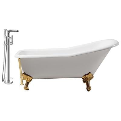 Streamline Bath Free Standing Bath Tubs, gold, Whitesnow, Cast Iron, Clawfoot,Claw, Chrome,Gold,Golden, Faucet, White, Soaking Clawfoot Tub, Oval, Enamel, Cast Iron, Vintage, Set of Bathroom Tub and Faucet, 786032118707, RH5281GLD-G