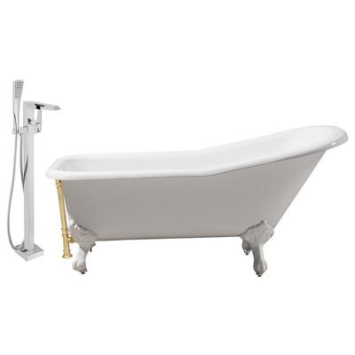 Free Standing Bath Tubs Streamline Bath Enamel Cast Iron White Vintage RH5281WH-GLD-100 786032118752 Set of Bathroom Tub and Faucet GoldWhitesnow Cast Iron Clawfoot Claw Chrome Gold Golden Faucet 