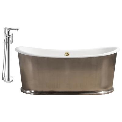 Streamline Bath Free Standing Bath Tubs, gold, Silver, Cast Iron, Chrome,Gold,Golden, Faucet, Silver, Soaking Freestanding Tub, Oval, Enamel, Cast Iron, Traditional, Set of Bathroom Tub and Faucet, 786032119001, RH5360GLD-120