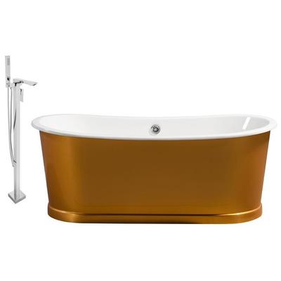 Streamline Bath Free Standing Bath Tubs, gold, , Cast Iron, Chrome,Gold,Golden, Faucet, Gold, Soaking Freestanding Tub, Oval, Enamel, Cast Iron, Traditional, Set of Bathroom Tub and Faucet, 786032119049, RH5380CH-140