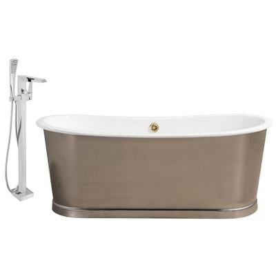 Streamline Bath Free Standing Bath Tubs, gold GrayGrey, Cast Iron, Chrome,Gold,Golden, Faucet, Chrome, Soaking Freestanding Tub, Oval, Enamel, Cast Iron, Traditional, Set of Bathroom Tub and Faucet, 786032119117, RH5381GLD-100