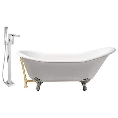Streamline Bath Free Standing Bath Tubs, gold Whitesnow, Cast Iron, Clawfoot,Claw, Chrome,Gold,Golden, Faucet, White, Soaking Clawfoot Tub, Oval, Enamel, Cast Iron, Vintage, Set of Bathroom Tub and Faucet, 786032119209, RH5420CH-GLD-100