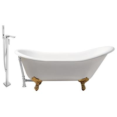 Streamline Bath Free Standing Bath Tubs, gold, Whitesnow, Cast Iron, Clawfoot,Claw, Chrome,Gold,Golden, Faucet, White, Soaking Clawfoot Tub, Oval, Enamel, Cast Iron, Vintage, Set of Bathroom Tub and Faucet, 786032119254, RH5420GLD-C