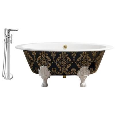 Free Standing Bath Tubs Streamline Bath Enamel Cast Iron Green Gold Vintage RH5440WH-GLD-120 786032119513 Set of Bathroom Tub and Faucet GoldGreenemeraldtealWhitesnow Cast Iron Clawfoot Claw Chrome Gold Golden Faucet 