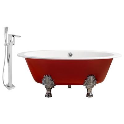 Streamline Bath Free Standing Bath Tubs, red burgundy ruby, Cast Iron, Clawfoot,Claw, Chrome, Faucet, Red, Soaking Clawfoot Tub, Oval, Enamel, Cast Iron, Vintage, Set of Bathroom Tub and Faucet, 786032119537, RH5441CH-CH-100