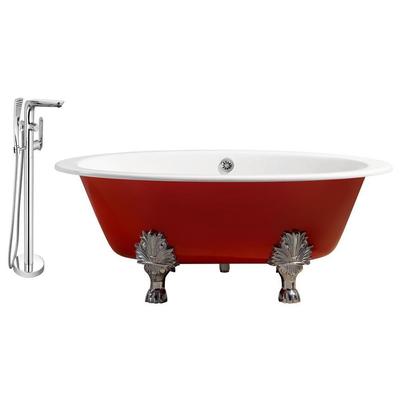 Free Standing Bath Tubs Streamline Bath Enamel Cast Iron Red Vintage RH5441CH-CH-120 786032119544 Set of Bathroom Tub and Faucet RedBurgundyruby Cast Iron Clawfoot Claw Chrome Faucet 