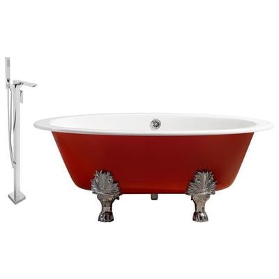 Free Standing Bath Tubs Streamline Bath Enamel Cast Iron Red Vintage RH5441CH-CH-140 786032119551 Set of Bathroom Tub and Faucet RedBurgundyruby Cast Iron Clawfoot Claw Chrome Faucet 