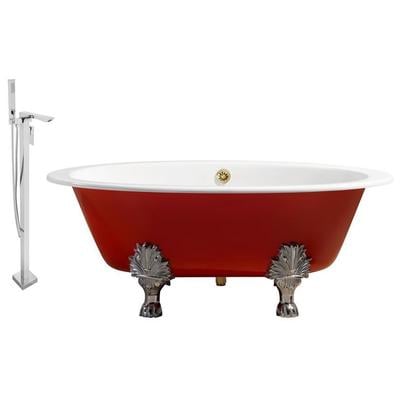 Streamline Bath Free Standing Bath Tubs, gold, red, burgundy, ruby, , Cast Iron, Clawfoot,Claw, Chrome,Gold,Golden, Faucet, Red, Soaking Clawfoot Tub, Oval, Enamel, Cast Iron, Vintage, Set of Bathroom Tub and Faucet, 786032119