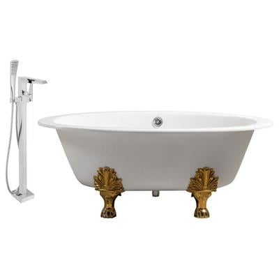 Streamline Bath Free Standing Bath Tubs, gold, Whitesnow, Cast Iron, Clawfoot,Claw, Chrome,Gold,Golden, Faucet, White, Soaking Clawfoot Tub, Oval, Enamel, Cast Iron, Vintage, Set of Bathroom Tub and Faucet, 786032119773, RH5442GLD-C