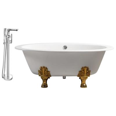 Streamline Bath Free Standing Bath Tubs, gold, Whitesnow, Cast Iron, Clawfoot,Claw, Chrome,Gold,Golden, Faucet, White, Soaking Clawfoot Tub, Oval, Enamel, Cast Iron, Vintage, Set of Bathroom Tub and Faucet, 786032119780, RH5442GLD-C
