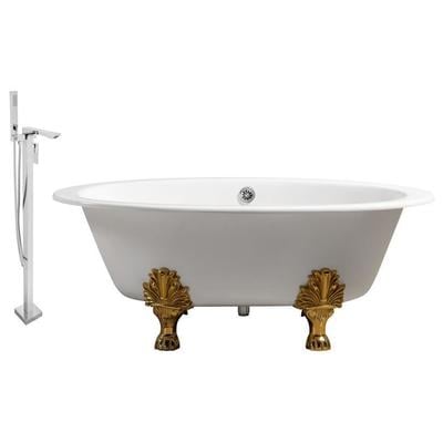 Streamline Bath Free Standing Bath Tubs, gold Whitesnow, Cast Iron, Clawfoot,Claw, Chrome,Gold,Golden, Faucet, White, Soaking Clawfoot Tub, Oval, Enamel, Cast Iron, Vintage, Set of Bathroom Tub and Faucet, 786032119797, RH5442GLD-CH-140