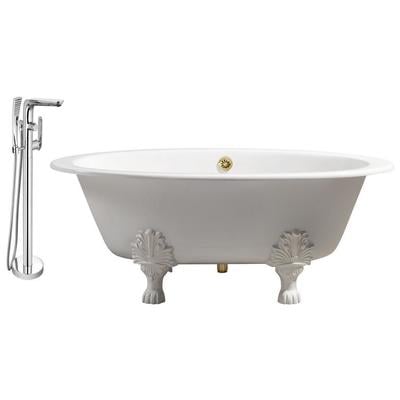 Streamline Bath Free Standing Bath Tubs, gold Whitesnow, Cast Iron, Clawfoot,Claw, Chrome,Gold,Golden, Faucet, White, Soaking Clawfoot Tub, Oval, Enamel, Cast Iron, Vintage, Set of Bathroom Tub and Faucet, 786032119872, RH5442WH-GLD-120