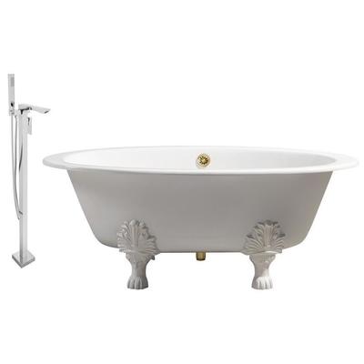 Streamline Bath Free Standing Bath Tubs, gold Whitesnow, Cast Iron, Clawfoot,Claw, Chrome,Gold,Golden, Faucet, White, Soaking Clawfoot Tub, Oval, Enamel, Cast Iron, Vintage, Set of Bathroom Tub and Faucet, 786032119889, RH5442WH-GLD-140