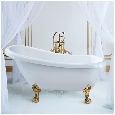 Free Standing Bath Tubs Streamline Bath Acrylic Fiberglass White Vintage N480GLD 041979471774 Bathroom Tub GoldWhitesnow Acrylic Fiberglass Clawfoot Claw Gold Golden 