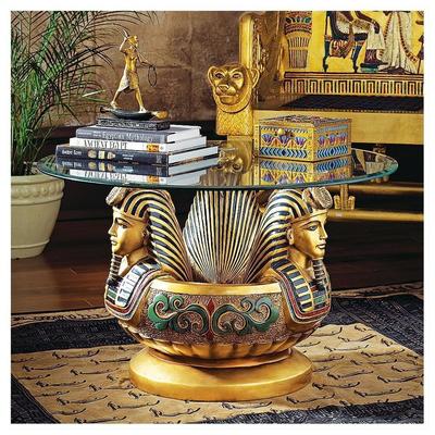 Accent Tables Toscano Egyptian Furniture KY414 846092020737 Egyptian > SALE Egyptian Gold Glass Tables glassAccent Table Complete Vanity Sets 
