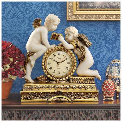 Toscano Clocks, cream beige ivory sand nude gold, Mantel, Resin, Gold, Quartz, GoldBlack Gold, Themes > Angel Figurines & Sculptures > Angel Indoor Statues, 846092007981, KY72570