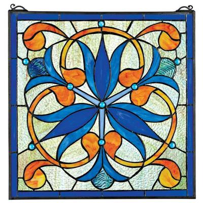 Toscano Wall Art, blue, navy, teal, turquiose, indigo, goaqua, Seafoam, green, , emerald, teal, , Floral,flower,flowers,bloom,blooming,orchid,rose,tulip,succulent,leaf,leaves, Stained Glass,Window,ar