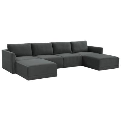 Sofas and Loveseat Tov Furniture Willow Plywood Velvet Charcoal Upholstery REN-L03120-SEC1 793580620699 Sectionals Loveseat Love seatSectional So Velvet Contemporary Contemporary/Mode 