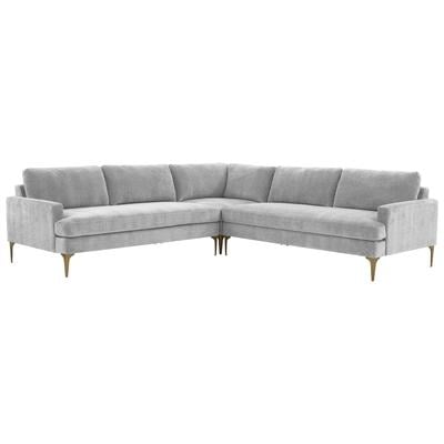 Sofas and Loveseat Tov Furniture Serena Pine Wood Polyester Grey Upholstery REN-L05130-SEC 793580621450 Sectionals Loveseat Love seatSectional So Polyester Velvet Contemporary Contemporary/Mode 