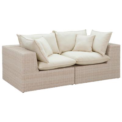 Sofas and Loveseat Tov Furniture Cali Faux Rattan Polyester Steel Cream Natural Outdoor Furniture REN-O11162 793580621924 Sofas Loveseat Love seatSofa Polyester Contemporary Contemporary/Mode 
