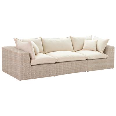 Sofas and Loveseat Tov Furniture Cali Faux Rattan Polyester Steel Cream Natural Outdoor Furniture REN-O11163 793580619075 Sofas Loveseat Love seatSofa Polyester Contemporary Contemporary/Mode 