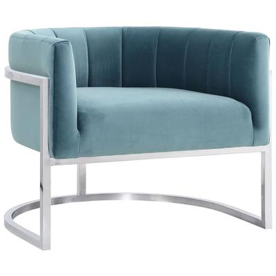 Chairs Tov Furniture Magnolia-Chair Stainless Steel Sea Blue Living Room Furniture TOV-A147 806810351086 Accent Chairs Blue navy teal turquiose indig Accent Chairs Accent 