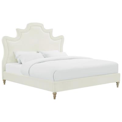 Beds Tov Furniture Serenity-Bed Velvet Cream Bedroom Furniture TOV-B105 806810353844 Beds Cream beige ivory sand nude King Queen 
