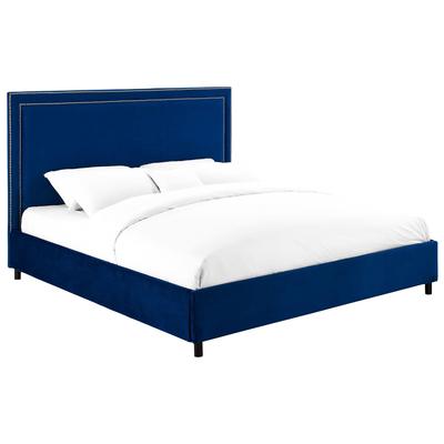 Beds Tov Furniture Reed-Bed Velvet Navy Bedroom Furniture TOV-B37 641676979483 Beds Blue navy teal turquiose indig Upholstered Full King Queen 