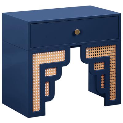 Tov Furniture Night Stands, Navy, MDF,Rattan, Bedroom Furniture, Nightstands, 793580622518, TOV-B54204,Standard (23 - 30 in.),Standard (21 - 29 in.)