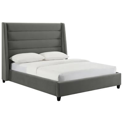 Beds Tov Furniture Koah-Bed Velvet Grey Bedroom Furniture TOV-B6329 793611828018 Beds Gray Grey Upholstered Wood King Queen Twin 