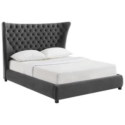 Beds Tov Furniture Sassy-Bed Velvet Grey Bedroom Furniture TOV-B6416 793611830622 Beds Gray Grey King Queen 