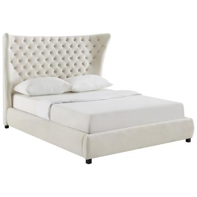 Beds Tov Furniture Sassy-Bed Velvet Cream Bedroom Furniture TOV-B6419 793611830653 Beds Cream beige ivory sand nude King Queen 