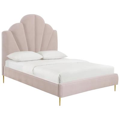 Beds Tov Furniture Bianca-Bed Velvet Wood Blush Bedroom Furniture TOV-B68363 793580617262 Beds Gold Pink Fuchsia blush Upholstered Wood Queen 