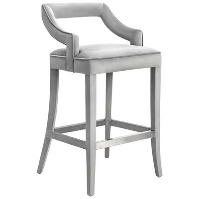 Bar Chairs and Stools Tov Furniture Tiffany-Stool Velvet Grey Dining Room Furniture TOV-BS19 806810354759 Stools Gray Grey Bar Counter Velvet 