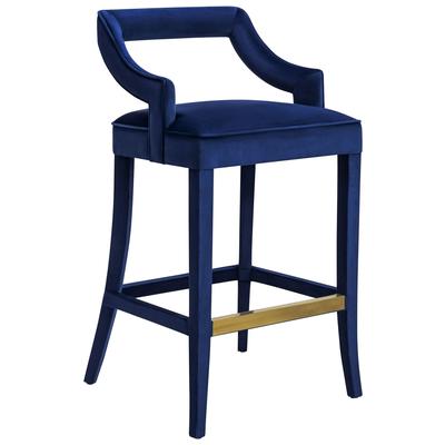 Bar Chairs and Stools Tov Furniture Tiffany-stool Velvet Navy Dining Room Furniture TOV-BS21 806810354773 Stools Blue navy teal turquiose indig Bar Counter Velvet 