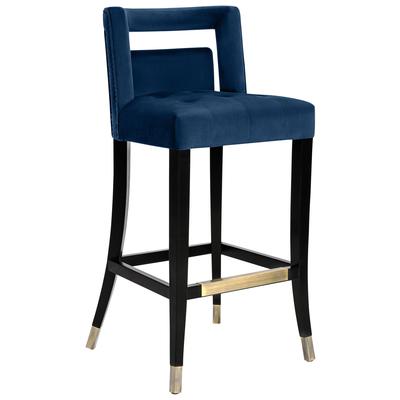 Bar Chairs and Stools Tov Furniture Hart-stool Velvet Navy Dining Room Furniture TOV-BS23 806810354797 Stools Blue navy teal turquiose indig Bar Counter Metal Velvet Footrest Nailheads 