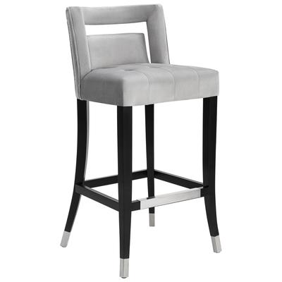 Bar Chairs and Stools Tov Furniture Hart-Grey Velvet Grey Dining Room Furniture TOV-BS25 806810354810 Stools Gray Grey Bar Counter Metal Velvet Footrest Nailheads 