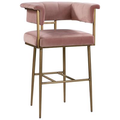 Bar Chairs and Stools Tov Furniture Astrid-Stool Iron Velvet Wood Blush Dining Room Furniture TOV-D44028 806810358702 Stools Pink Fuchsia blush Bar Counter Wood Velvet arms 