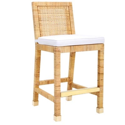 Bar Chairs and Stools Tov Furniture Amara-Stool Fabric Rattan Veneer Wood Natural Dining Room Furniture TOV-D44149 793611835962 Stools Bar Counter Wood 