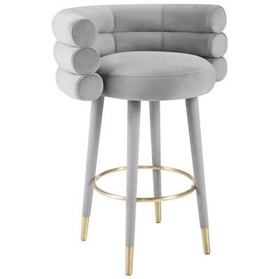 Bar Chairs and Stools Tov Furniture Betty-Stool Birch Plywood Velvet Grey Dining Room Furniture TOV-D6452 793611831230 Stools Gray Grey Bar Counter Velvet 