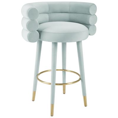 Bar Chairs and Stools Tov Furniture Betty-Stool Birch Plywood Velvet Sea Foam Green Dining Room Furniture TOV-D6454 793611831216 Stools Blue navy teal turquiose indig Bar Counter Velvet 
