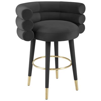 Bar Chairs and Stools Tov Furniture Betty-Stool Birch Plywood Velvet Black Dining Room Furniture TOV-D68227 793611834415 Stools Black ebony Bar Counter Velvet 