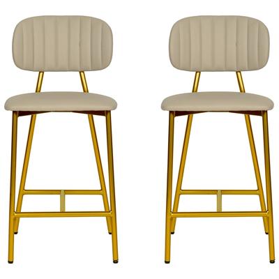 Bar Chairs and Stools Tov Furniture Ariana-Stool Metal Plywood Vegan Leather Dining Room Furniture TOV-D68561 793580623416 Stools Cream beige ivory sand nudeGol Bar Counter Metal Leather 