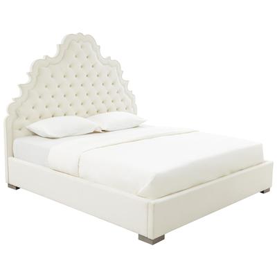 Beds Tov Furniture Carolina-Bed Velvet Cream Bedroom Furniture TOV-IHB68218 793611834200 Beds Cream beige ivory sand nudeGra King Queen 