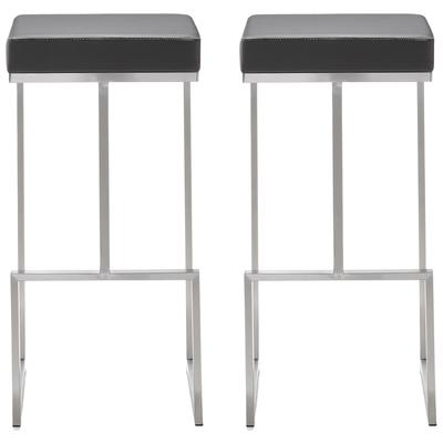 Bar Chairs and Stools Tov Furniture Ferrara-Stool Stainless Steel Vegan Leather Grey Dining Room Furniture TOV-K3603 641676978127 Stools Gray Grey Bar Leather Footrest 