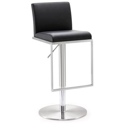 Bar Chairs and Stools Tov Furniture Amalfi-Stool Stainless Steel Vegan Leather Black Dining Room Furniture TOV-K3615 641676978257 Stools Black ebony Bar Leather Footrest 