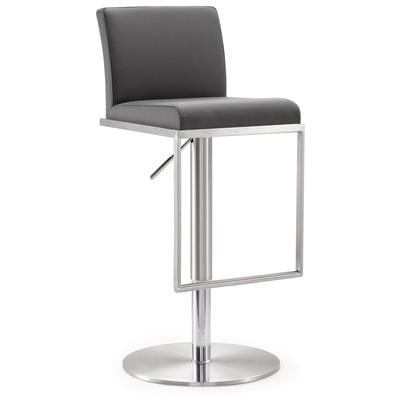 Bar Chairs and Stools Tov Furniture Amalfi-Stool Stainless Steel Vegan Leather Grey Dining Room Furniture TOV-K3616 641676978264 Stools Gray Grey Bar Leather Footrest 
