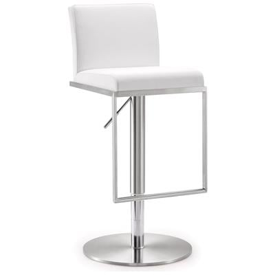 Bar Chairs and Stools Tov Furniture Amalfi-Stool Stainless Steel Vegan Leather White Dining Room Furniture TOV-K3617 641676978271 Stools White snow Bar Leather Footrest 