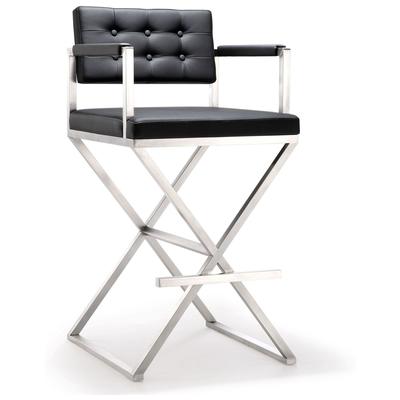 Bar Chairs and Stools Tov Furniture Director-Stool Stainless Steel Black Dining Room Furniture TOV-K3625 641676978332 Stools Black ebony Bar Footrest 